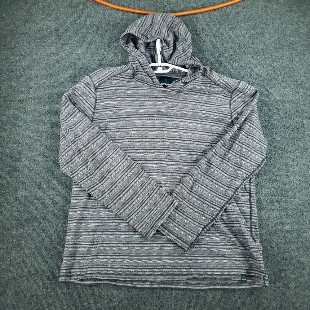Prana Hoodie Mens XL Multi Color Striped Organic Cotton Pullover Long Sleeve